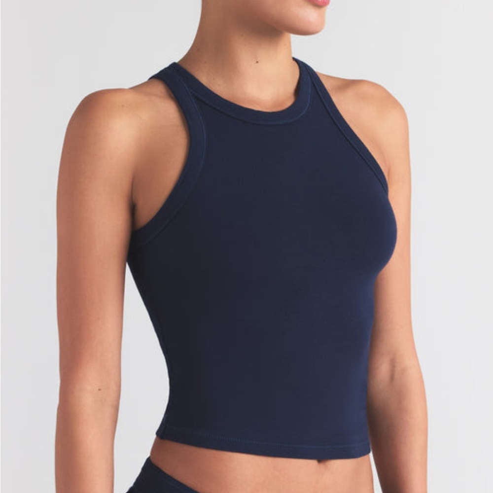 Skims Cotton Jersey High Neck Tank Top Size XL in Navy nwt